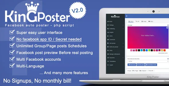 King poster - Facebook multi Group  Page auto post - PHP script v2.7.5