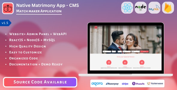 Matrimony App v1.3 - Match Maker - Full Project (Mobile App, Admin Panel, API, Database)