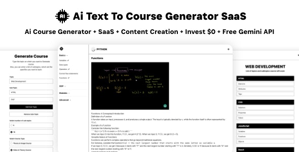 Ai Course Generator v5.0 - Text To Course SaaS Ai Video & Image Content Payment Earn Gemini React Admin