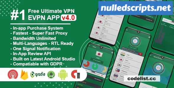 eVPN v4.4 - Free Ultimate VPN | Android VPN, Billing, Phone Booster, Admob / Push Notification