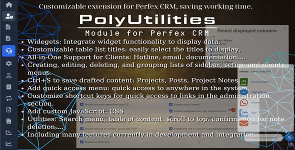 PolyUtilities for Perfex CRM v1.0.8 - Quick Access Menu, Custom JS, CSS, and More