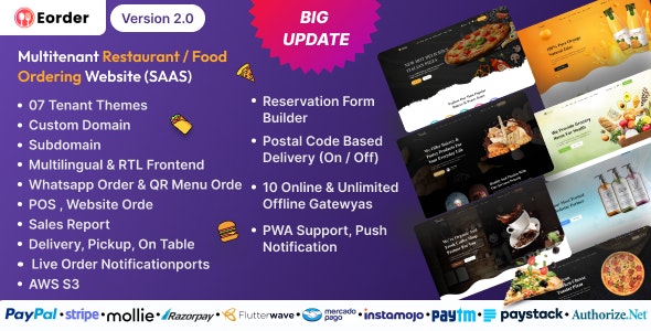 Eorder v3.1 - Multitenant Restaurant / Food Ordering Website (SAAS)