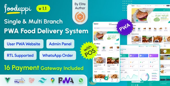 FoodAppi v1.8 - PWA Food Delivery System and WhatsApp Menu Ordering with Admin Panel - nulled