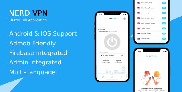 Nerd VPN v6.0.1 - Flutter VPN Full Application with IAP, Integrated with Backend and Admin Panel