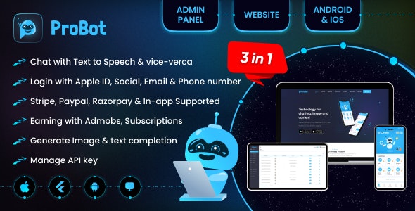 ProBot v1.2 - ChatGPT | Admob | Subscription InApp | Open AI Chat, Writing Assistant & Image Generator
