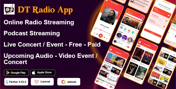 DTRadio v1.0 - Online Radio flutter (iOS - Android) full application with admin panel