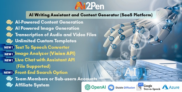 Ai2Pen v4.0 – AI Writing Assistant and Content Generator (SaaS Platform) - nulled
