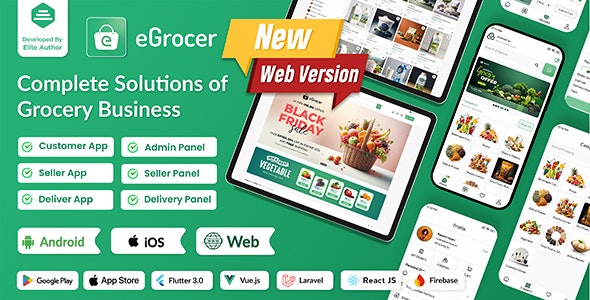 eGrocer v1.9.2 - Online Multi Vendor Grocery Store, eCommerce Marketplace Flutter Full App with Admin Panel - nulled