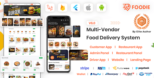 Foodie v8.3 - UberEats Clone - Food Delivery App - Multiple Restaurant Food Delivery Flutter App