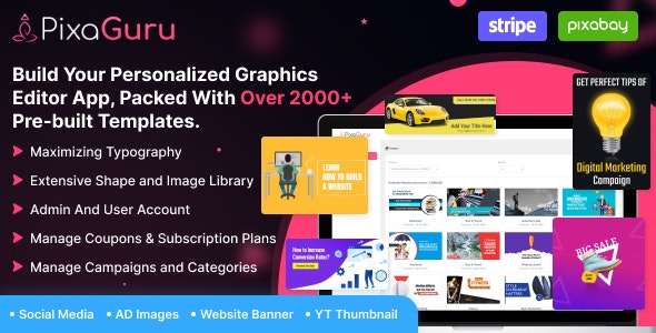 PixaGuru v1.0 - SAAS Platform to Create Graphics, Images, Social Media Posts, Ads, Banners, & Stories