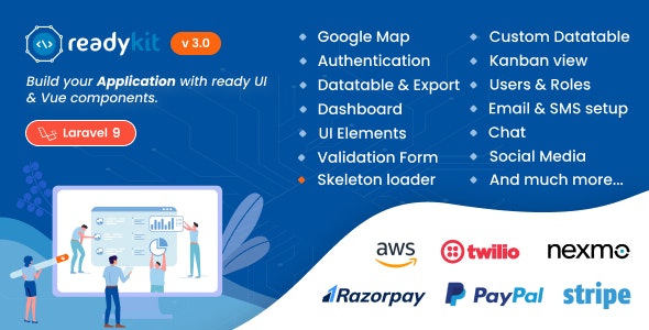 ReadyKit v2.9.0 - Admin & User Dashboard Templates (with functionality) for Laravel + Vue App Development