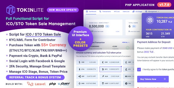 TokenLite v1.7.0 - ICO / STO Token Sale Management Dashboard - ICO Admin Script - nulled