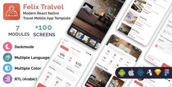 Felix Travel v1.1.11 - mobile React Native travel app template