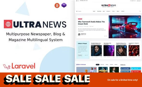 UltraNews v2.8.0 - Laravel Newspaper, Blog and Magazine Multilingual System - nulled