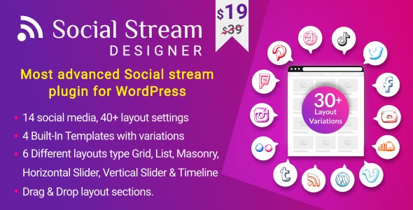 Social Stream Designer - Instagram Facebook Twitter Feed - Social media Feed Grid Gallery Plugin - v1.1.9