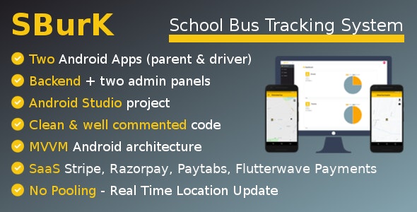 SBurK v3.3 - School Bus Tracker - Two Android Apps + Backend + Admin panels - SaaS
