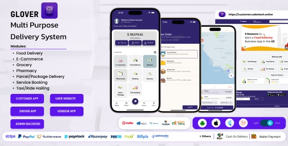 Glover v1.7.44 – Grocery, Food, Pharmacy Courier & Service Provider + Backend + Driver & Vendor app - nulled