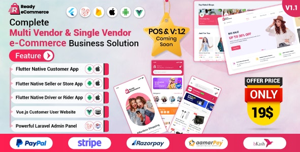 Ready ecommerce v3.4.1 - Complete Multi Vendor e-Commerce Mobile App, Customer Website with Store POS