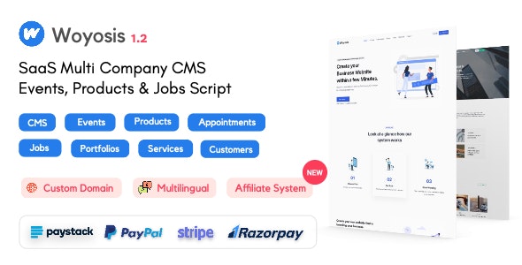 Woyosis v1.0 - Saas Multi Company CMS - Events - Products & Jobs Script