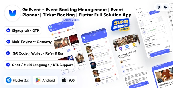 GoEvent v1.2 - Event Booking Management - Event Planner - Flutter Full Solution App